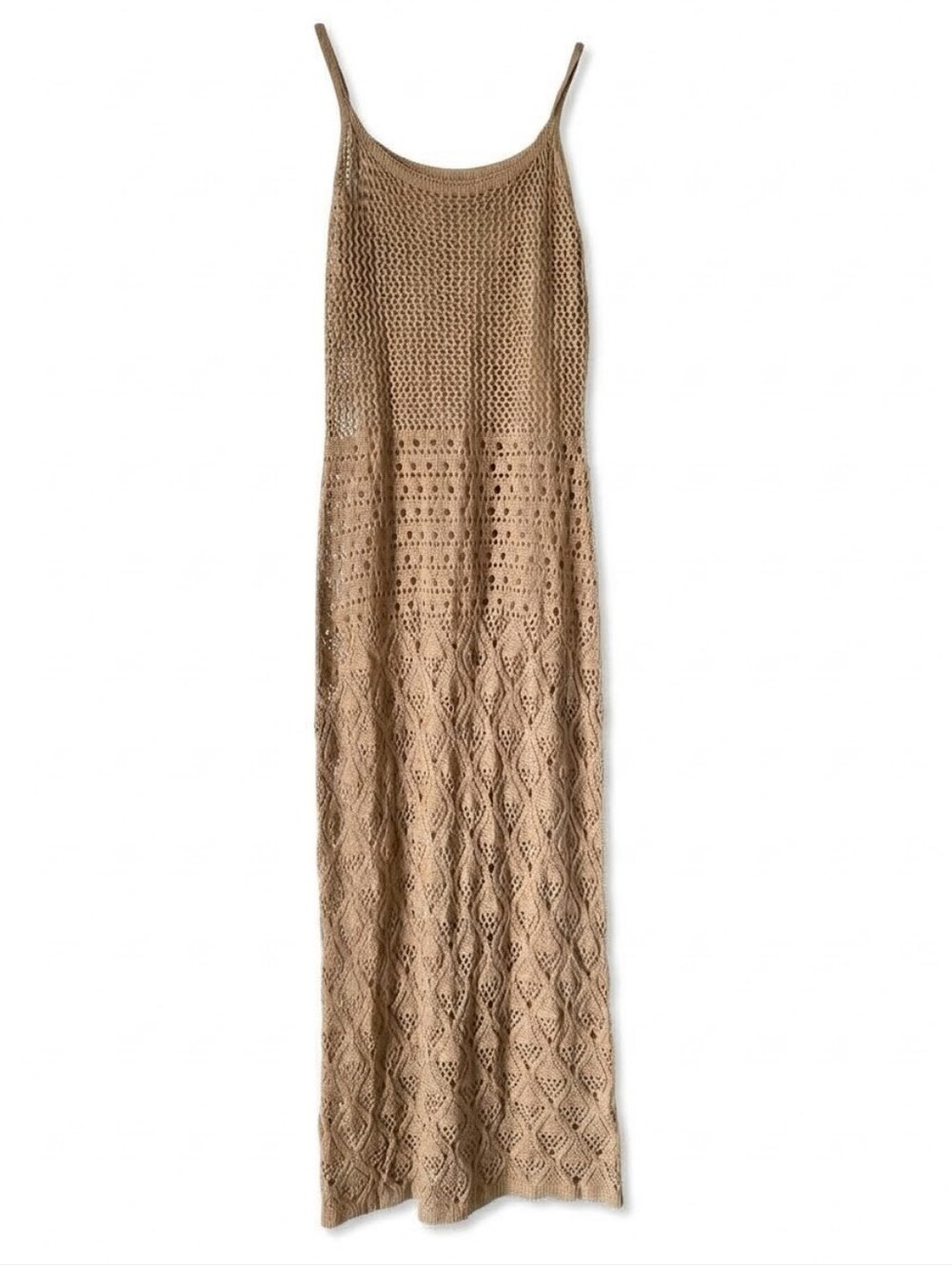 NWT Boho Crochet Maxi Dress Tan Size S Coverup